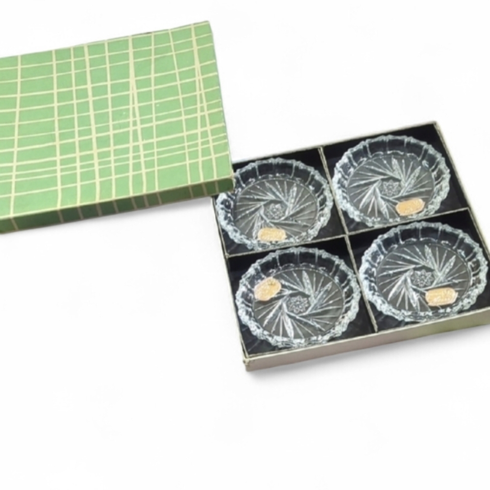 VINTAGE BOHEMIA PINWHEEL STAR CUT CRYSTAL COASTERS SET OF 4